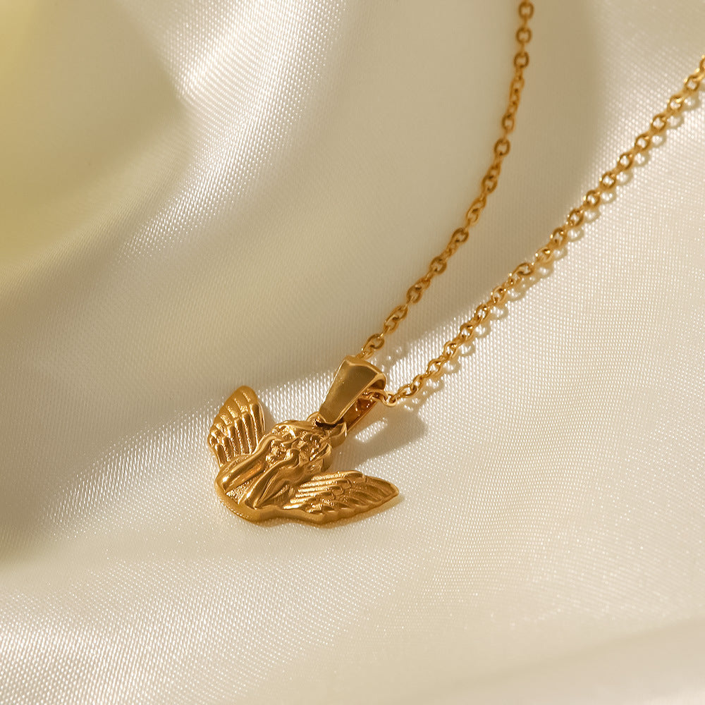 Collar colgante de ángel chapado en oro de acero inoxidable al por mayor